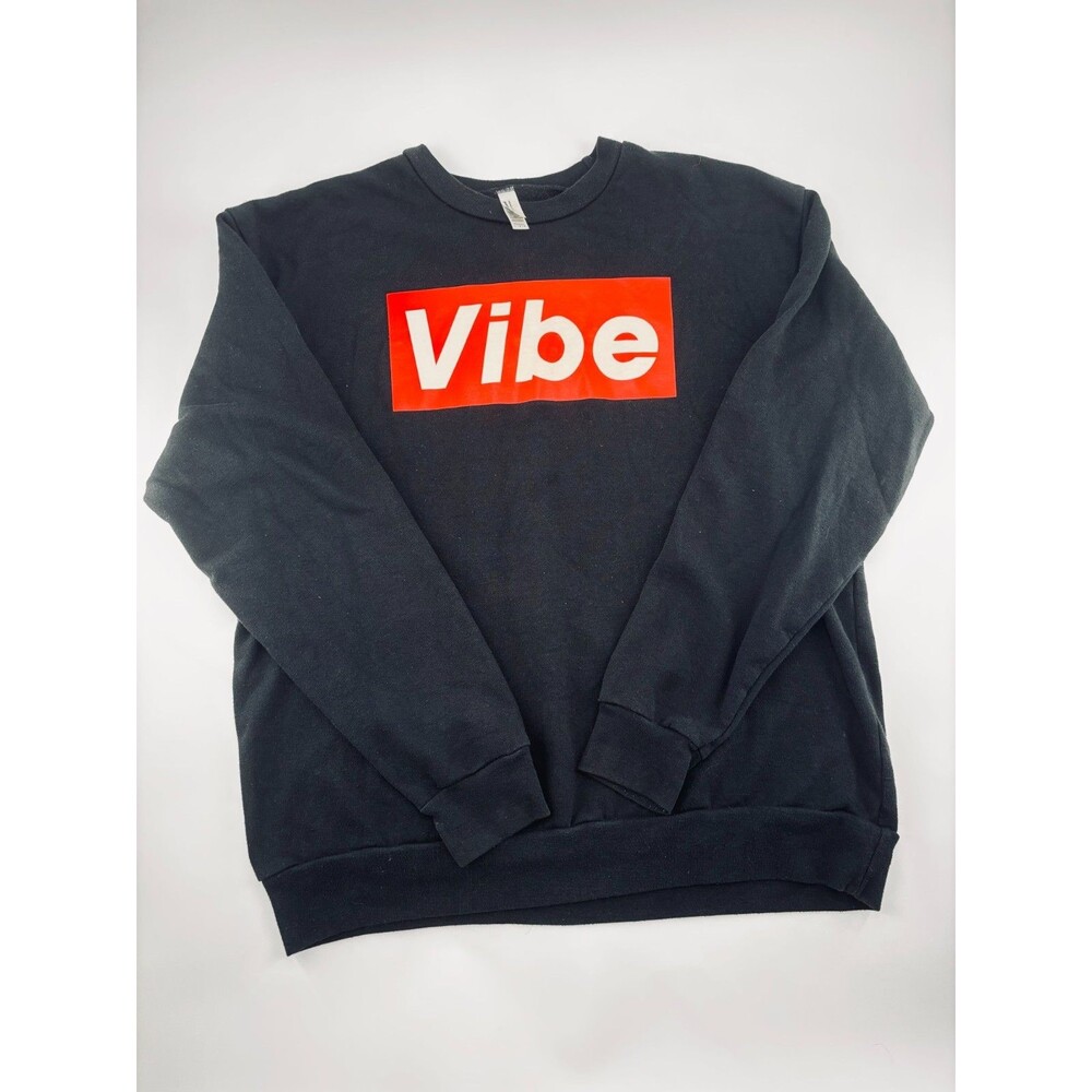 American Apparel Vibe Box Logo Sweatshirt Mens L Black Red Graphic Crewneck Vtg